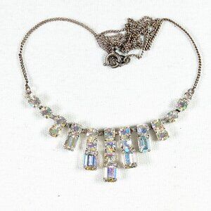 White / purple AB necklace, Aurora Borealis vintage waterfall necklace